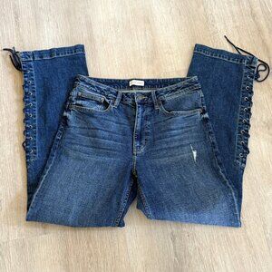 Oliver Logan Mulberry Lace Up Jean Blue Slow Denim Size 29 Dark Wash 70s Style